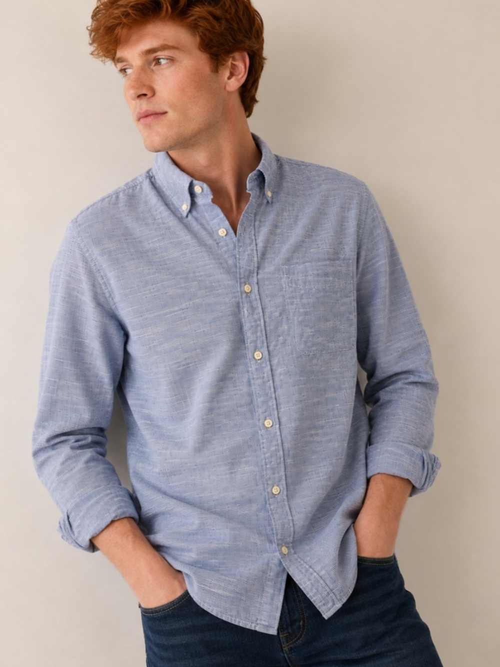 American Eagle Men’s XXL Lightweight Blue 100% Cotton Button-Down Shirt